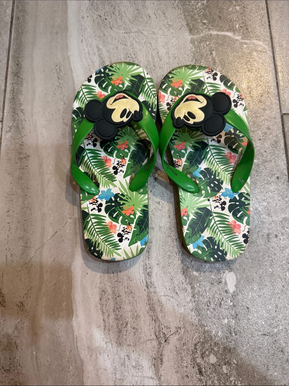 Disney Green Mickey Mouse Tropical Leaf Flip Flops